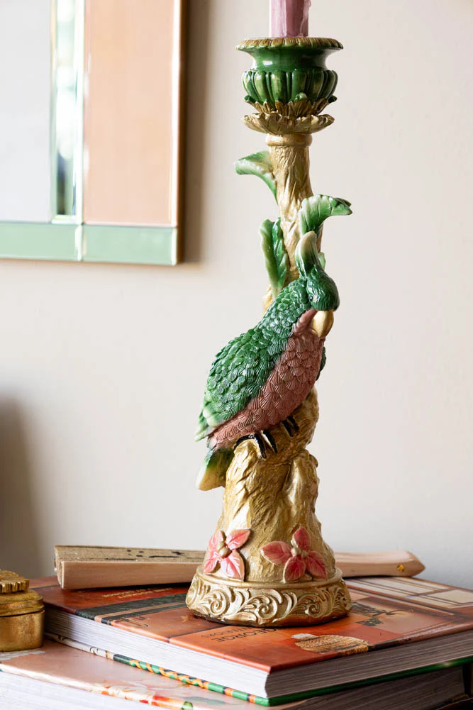 Ornate Gold & Green Parrot Candlestick Holder - Image 4