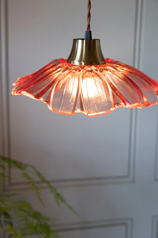 Pale Pink Flower Glass Easyfit Ceiling Light Shade
