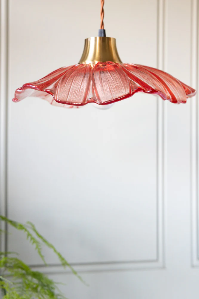 Pale Pink Flower Glass Easyfit Ceiling Light Shade - Image 3
