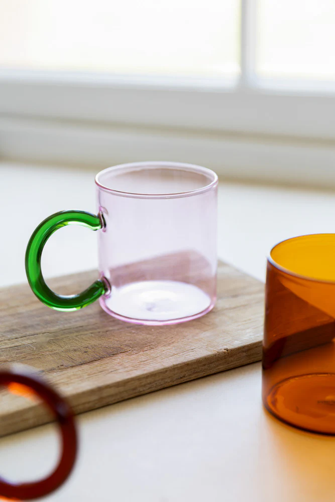 Pale Pink & Green Glass Mug