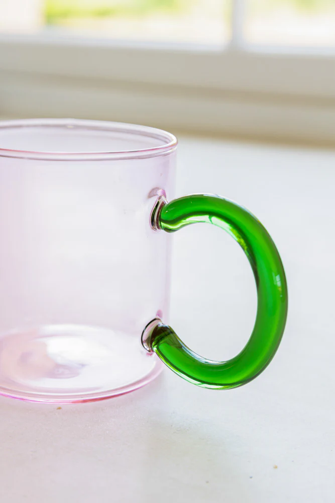 Pale Pink & Green Glass Mug - Image 3