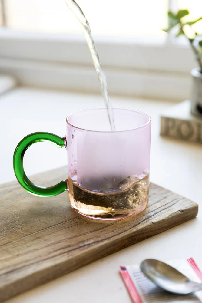 Pale Pink & Green Glass Mug - Image 4
