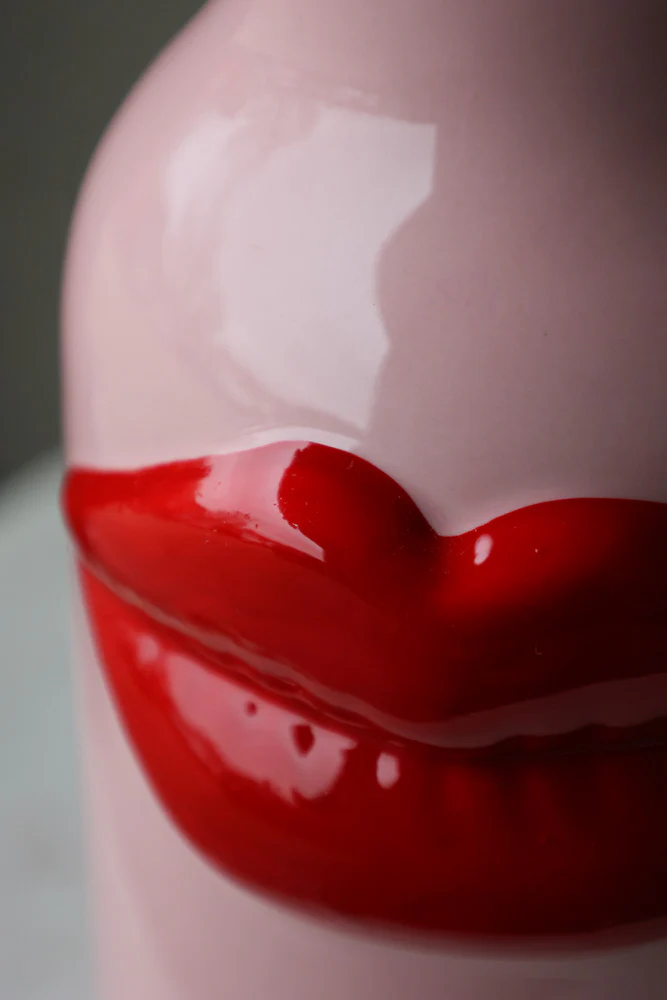 Pink Ceramic Vase With Luscious Red Lips - Image 4
