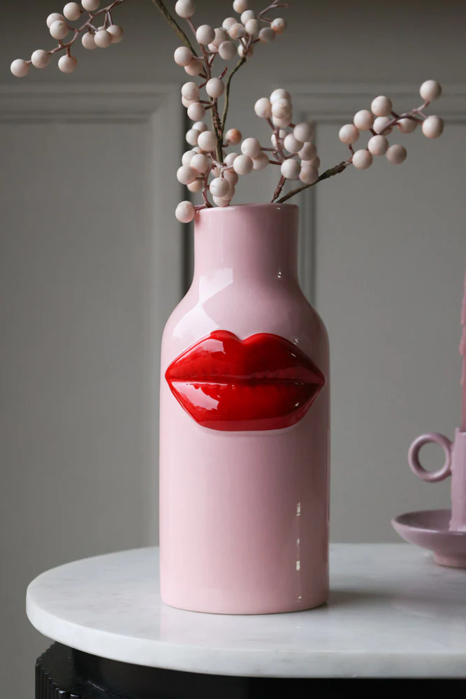 Pink Ceramic Vase With Luscious Red Lips - Image 6