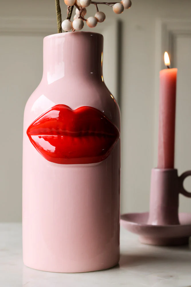 Pink Ceramic Vase With Luscious Red Lips - Image 7