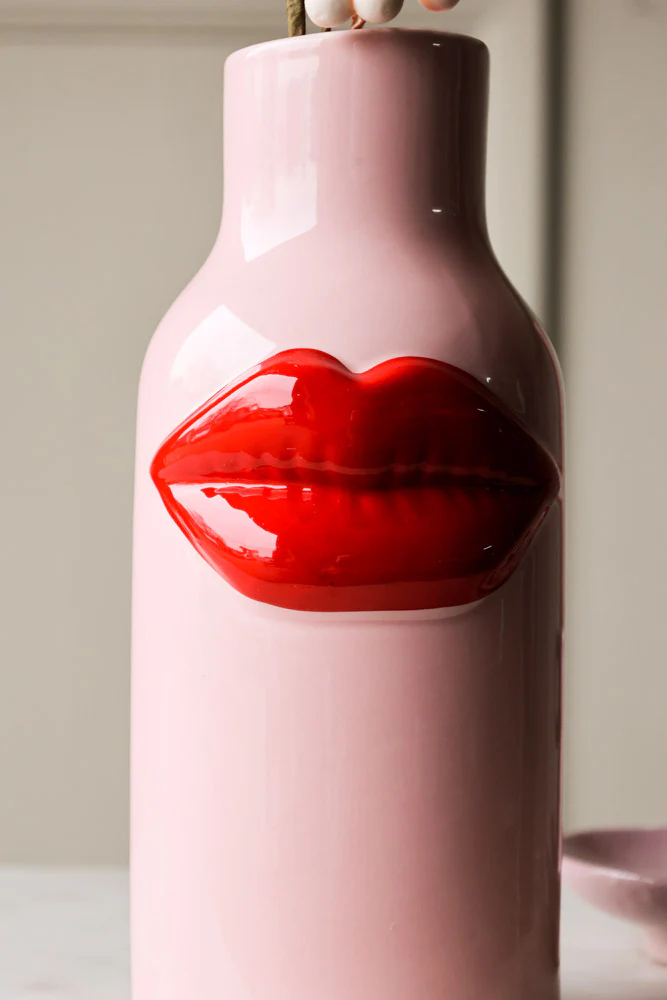 Pink Ceramic Vase With Luscious Red Lips - Image 8