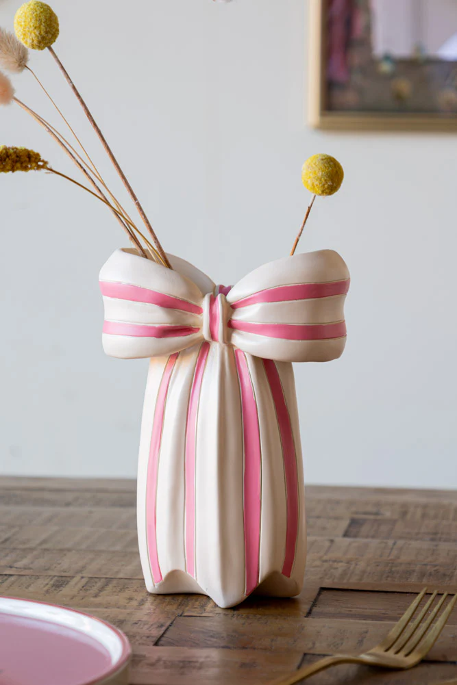 Pink & Cream Bow Vase - Image 5