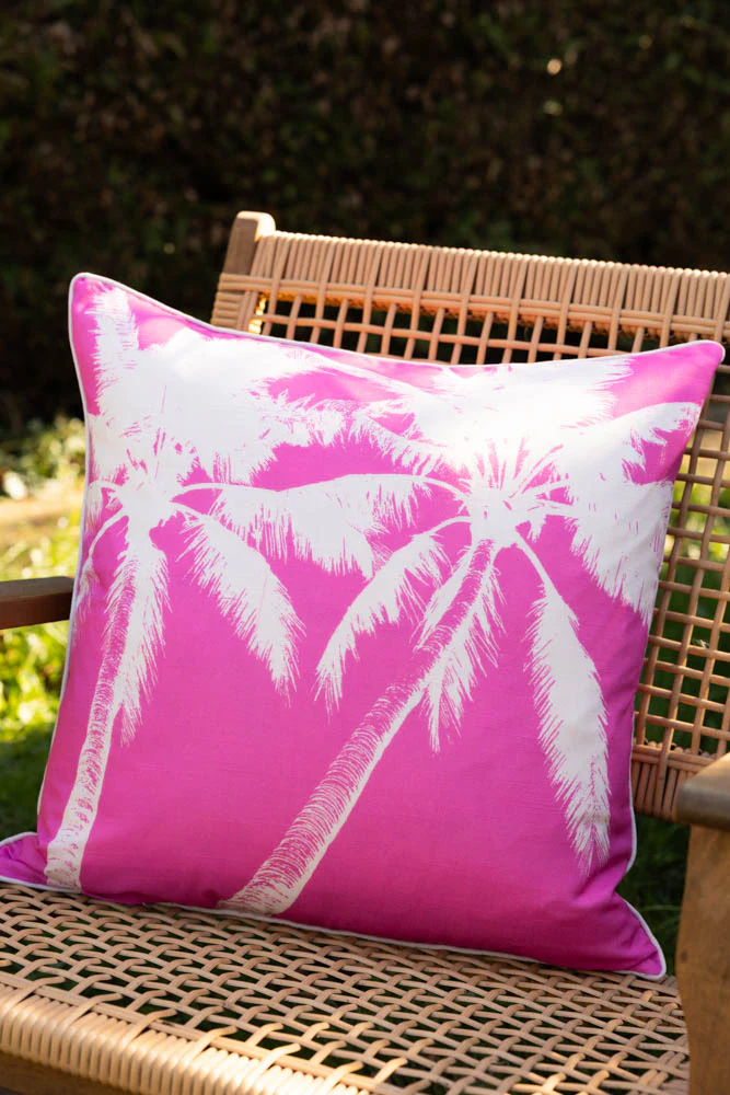 Pink Palm Tree Outdoor Cushion - Image 2
