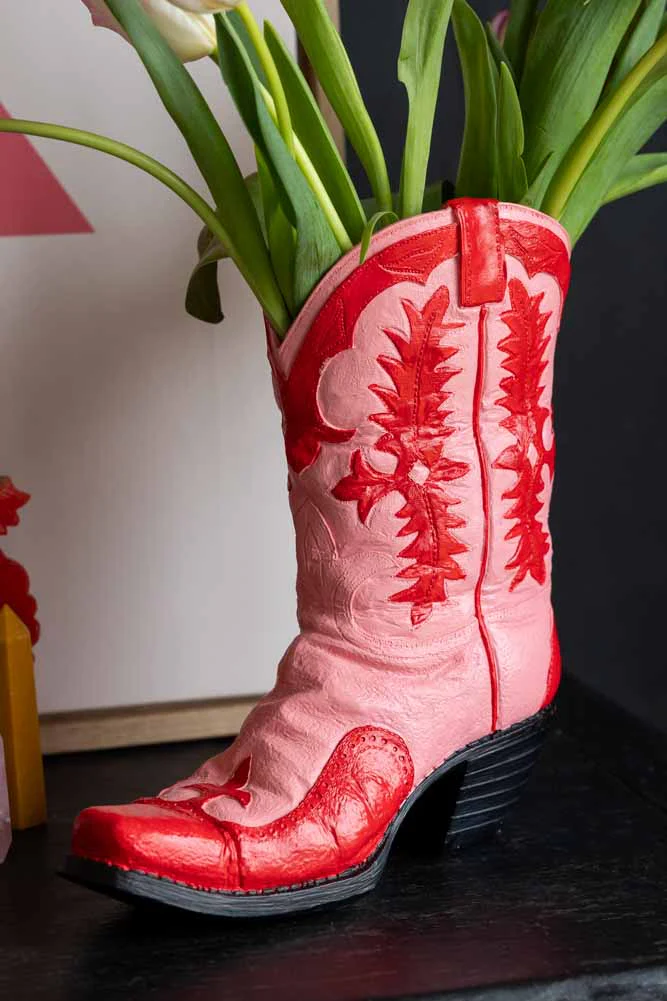 Pink & Red Cowgirl Boot Vase