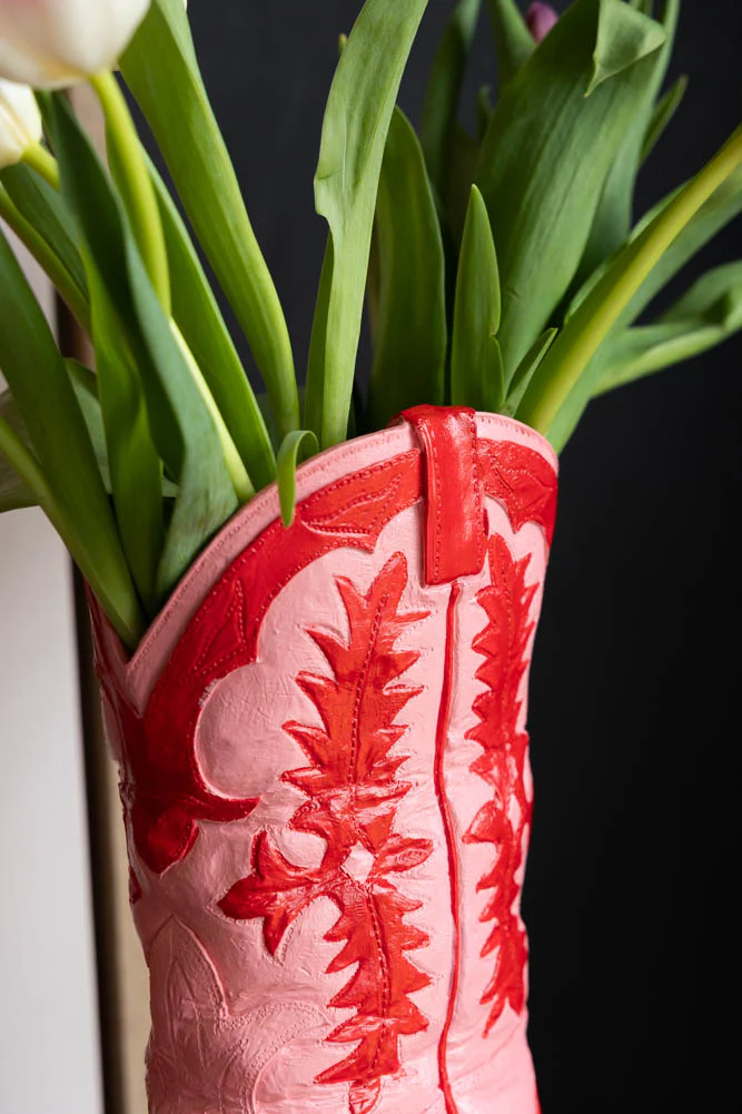 Pink & Red Cowgirl Boot Vase - Image 2