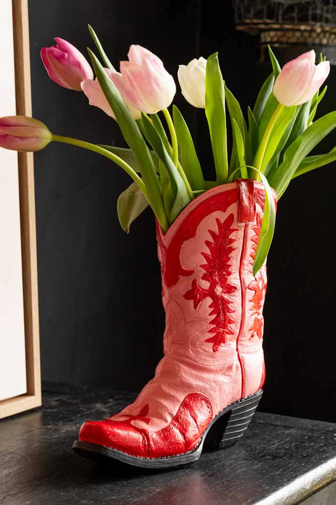 Pink & Red Cowgirl Boot Vase - Image 3