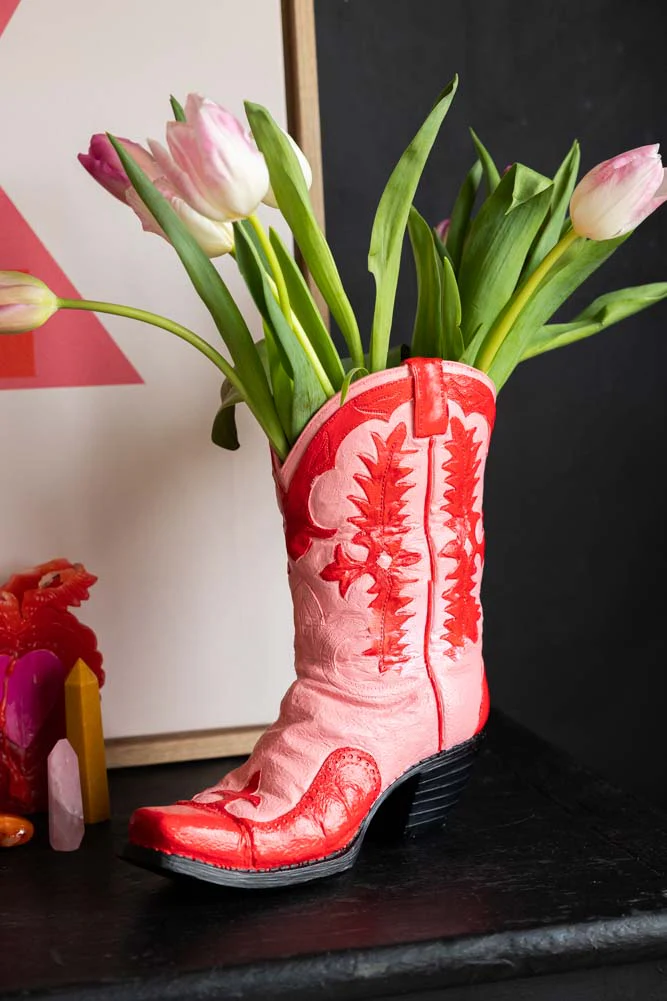 Pink & Red Cowgirl Boot Vase - Image 4