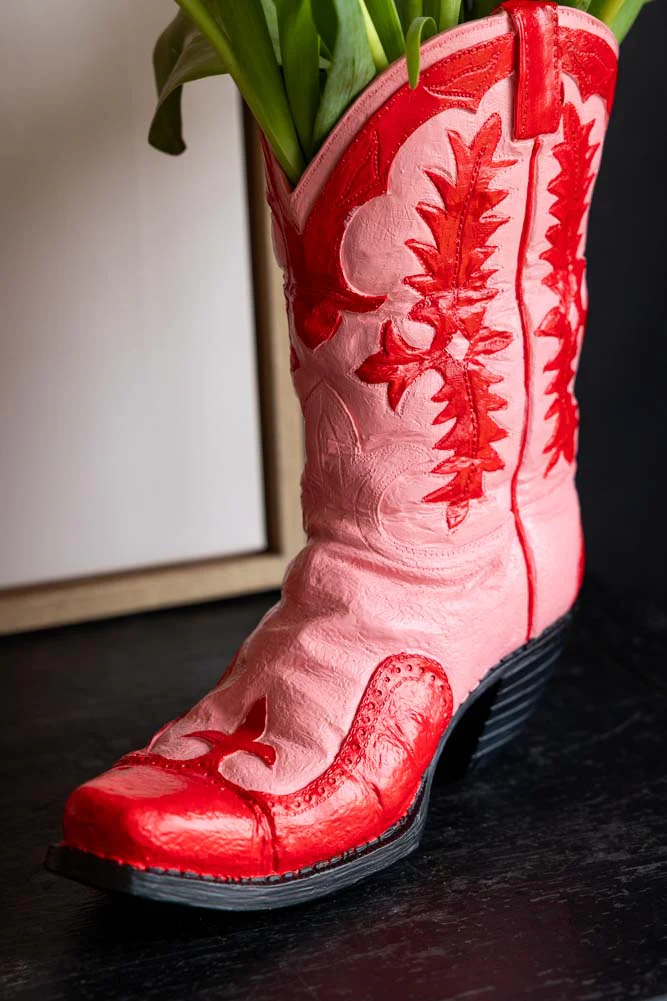 Pink & Red Cowgirl Boot Vase - Image 5