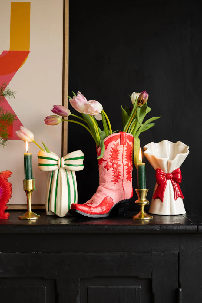 Pink & Red Cowgirl Boot Vase - Image 6