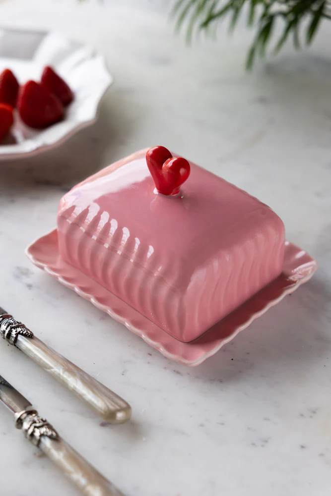 Pink & Red Heart Butter Dish
