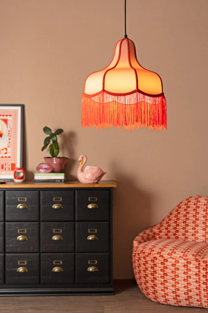 Pink & Red Tassel Edge Ceiling Light