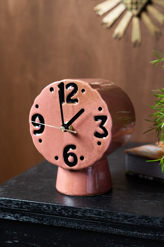 HKLIVING Retro Pink Ceramic Mantel Clock