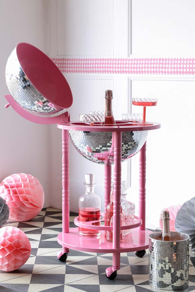 Pink & Silver Disco Ball Drinks Trolley Cart - Image 2