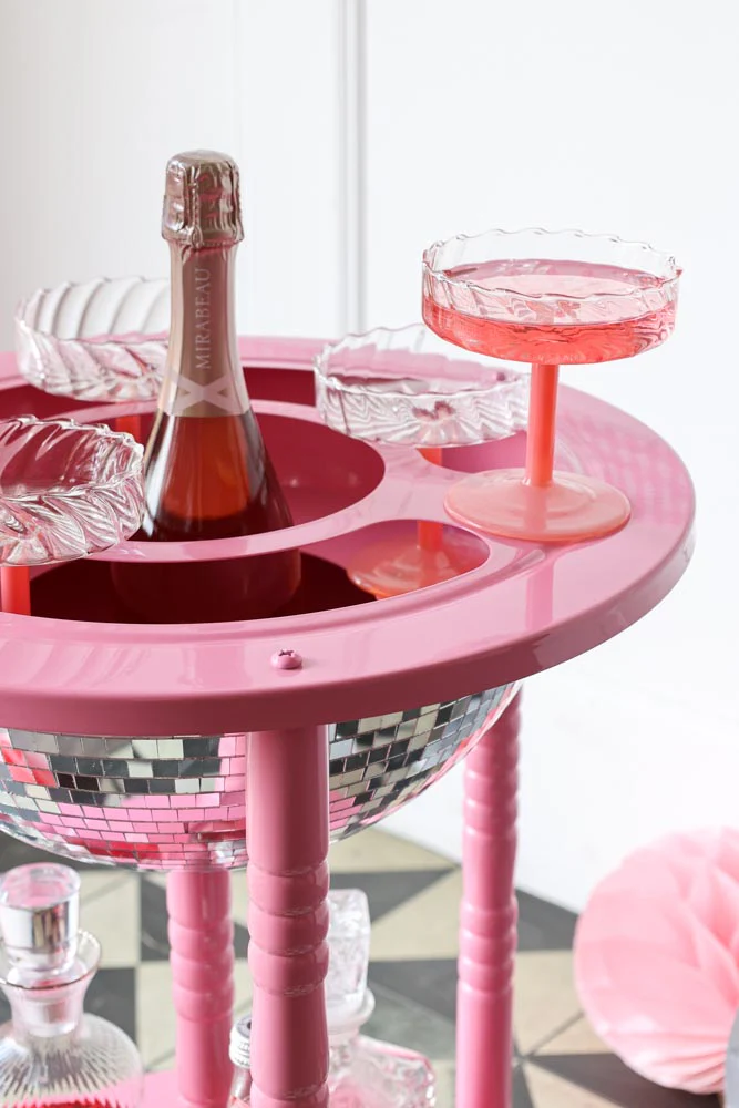 Pink & Silver Disco Ball Drinks Trolley Cart - Image 3