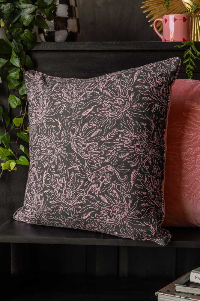 Pink Velvet Embroidered Tiger Cushion Cover - Image 2