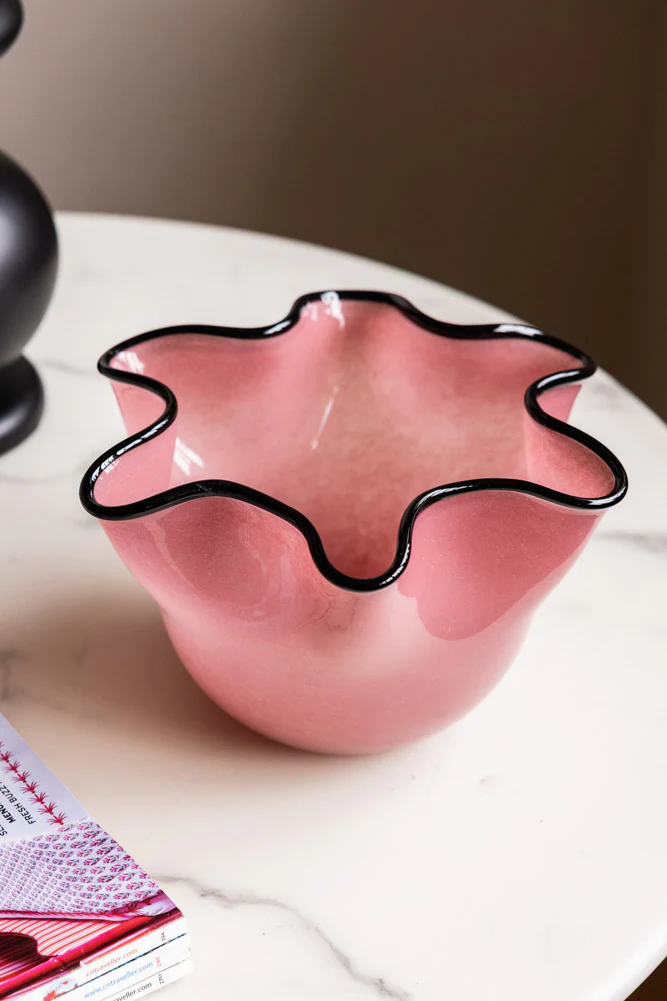 Pink Wavy Decorative Glass Bowl