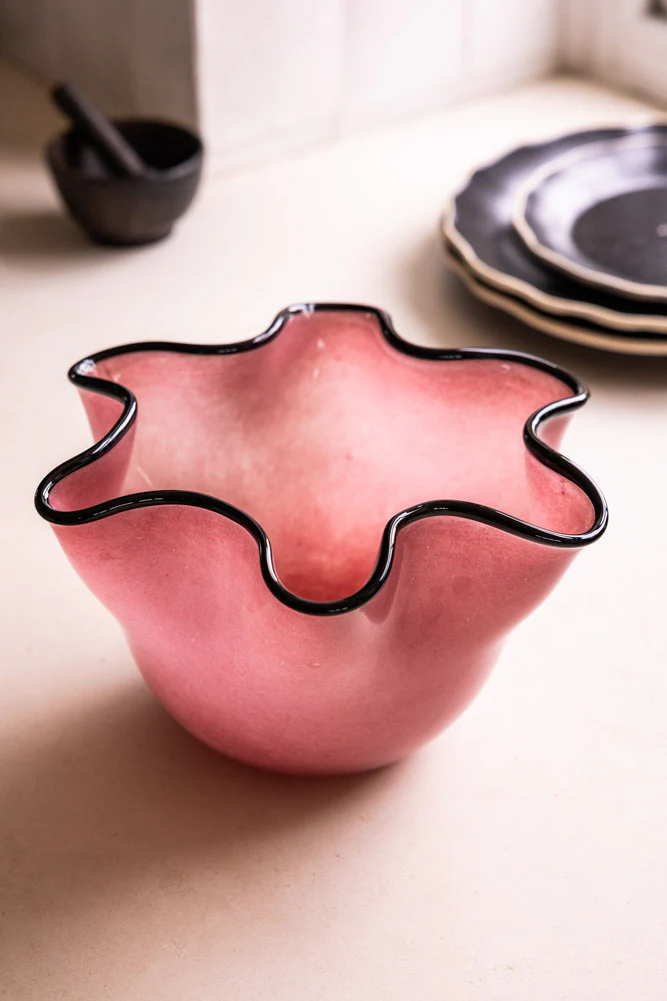 Pink Wavy Decorative Glass Bowl - Image 3