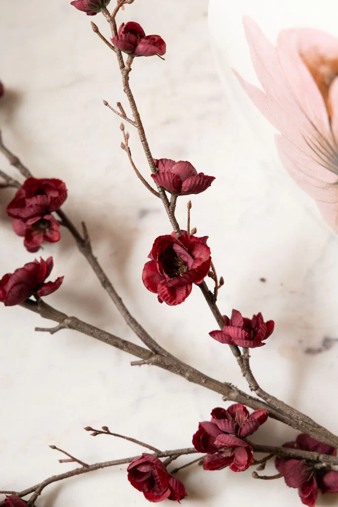 Pretty Faux Cherry Blossom Stem in Burgundy - Image 3