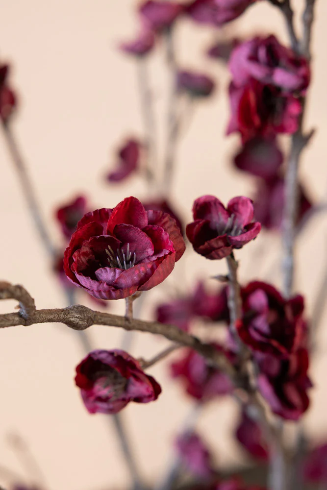 Pretty Faux Cherry Blossom Stem in Burgundy - Image 4