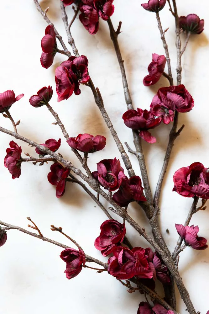 Pretty Faux Cherry Blossom Stem in Burgundy - Image 5