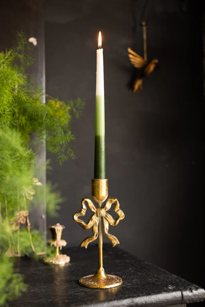Pretty Gold Metal Bow Candle Holder - Image 2