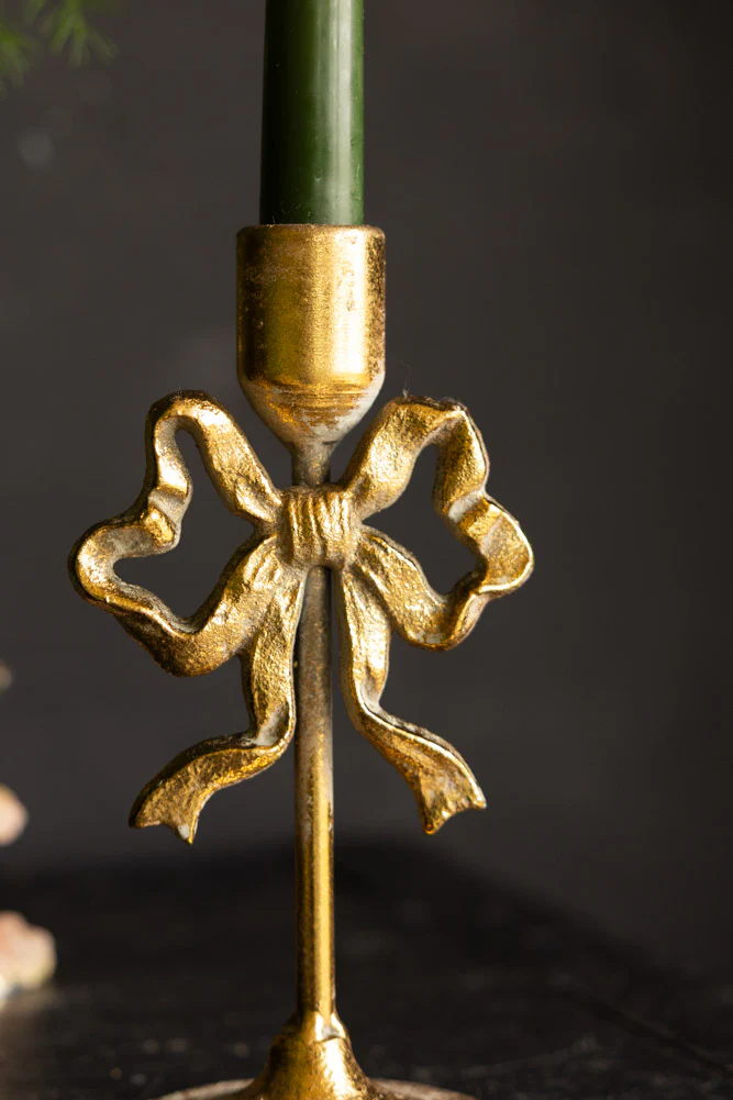 Pretty Gold Metal Bow Candle Holder - Image 3