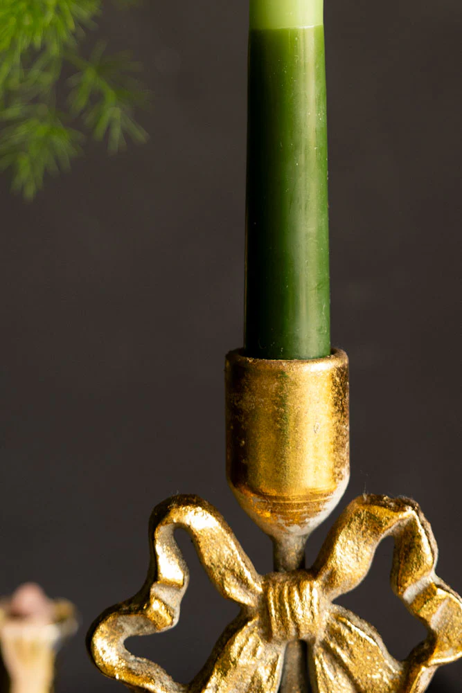 Pretty Gold Metal Bow Candle Holder - Image 4