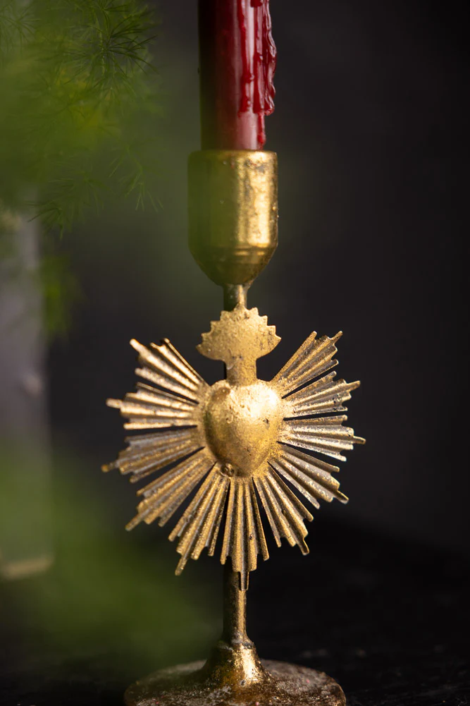 Pretty Gold Milagro Heart Candle Holder - Image 2