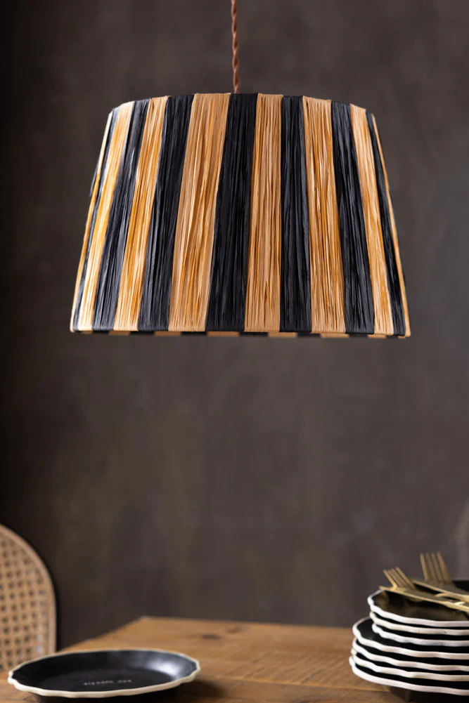 Raffia Black & Natural Stripe Easyfit Lampshade - Image 3