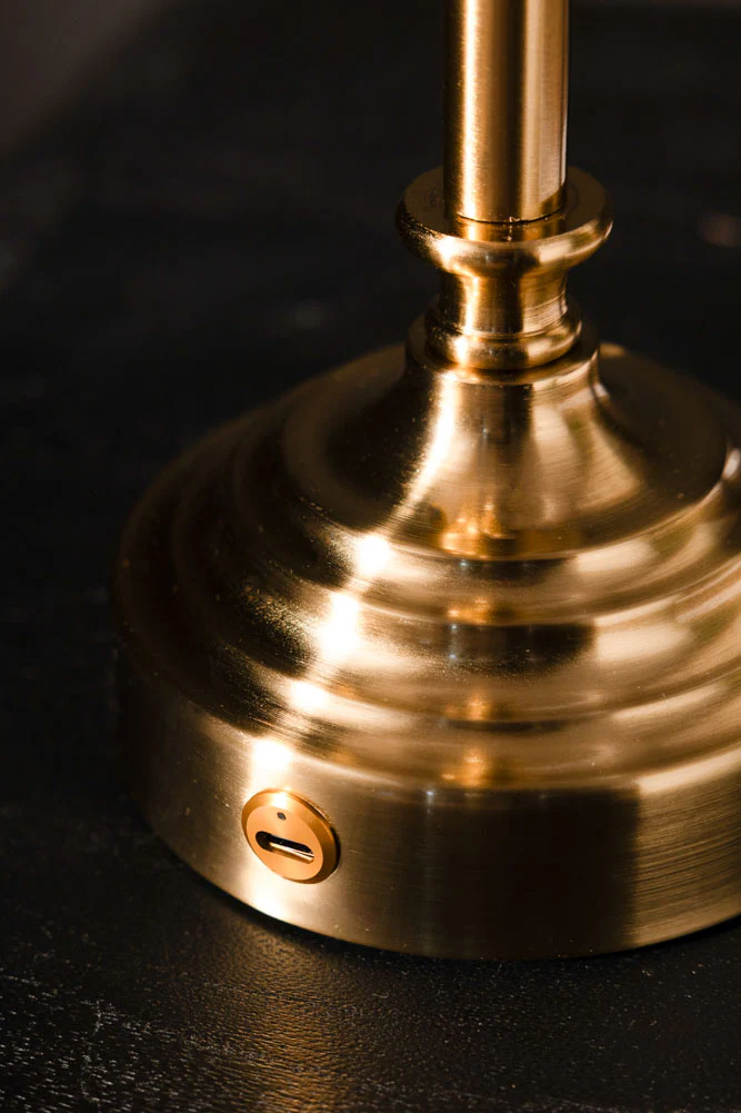 Rechargeable Antique Bronze Table Lamp with Neutral Shade - Image 3