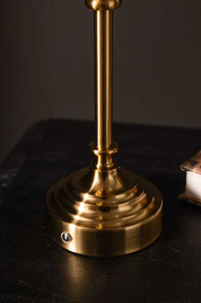 Rechargeable Antique Bronze Table Lamp with Neutral Shade - Image 5