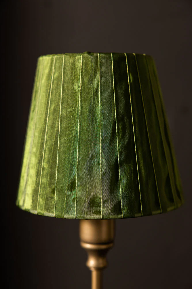 Rechargeable Antique Bronze Table Lamp with Pleated Green Shade - Image 3