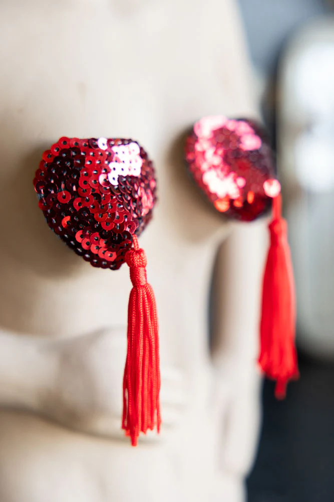 Red Heart Sequin Nipple Tassels