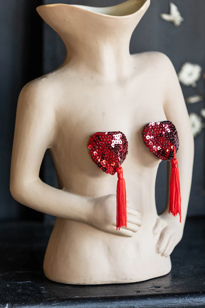Red Heart Sequin Nipple Tassels - Image 2