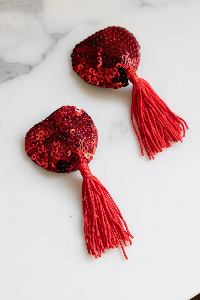 Red Heart Sequin Nipple Tassels - Image 3