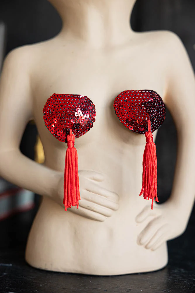 Red Heart Sequin Nipple Tassels - Image 5