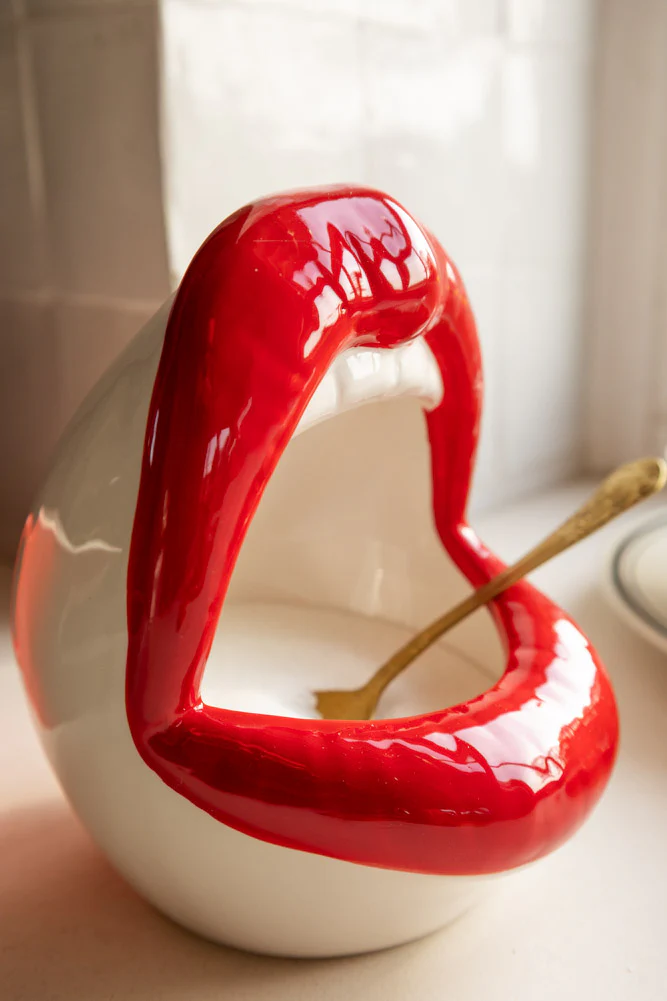 Red Lips Open Mouth Storage Jar / Salt Pig - Image 2