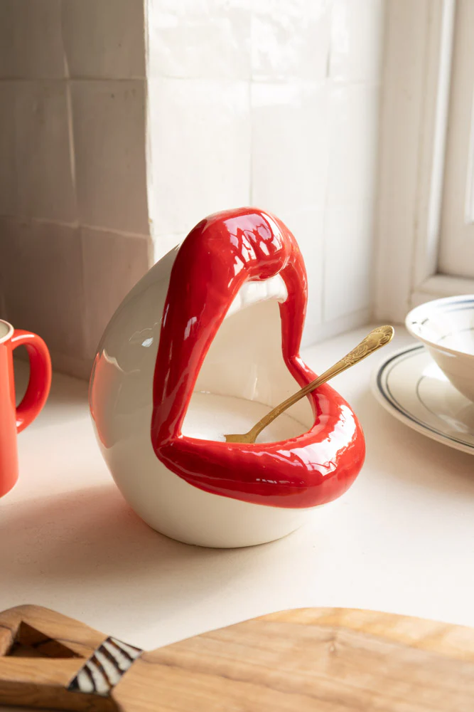 Red Lips Open Mouth Storage Jar / Salt Pig - Image 3