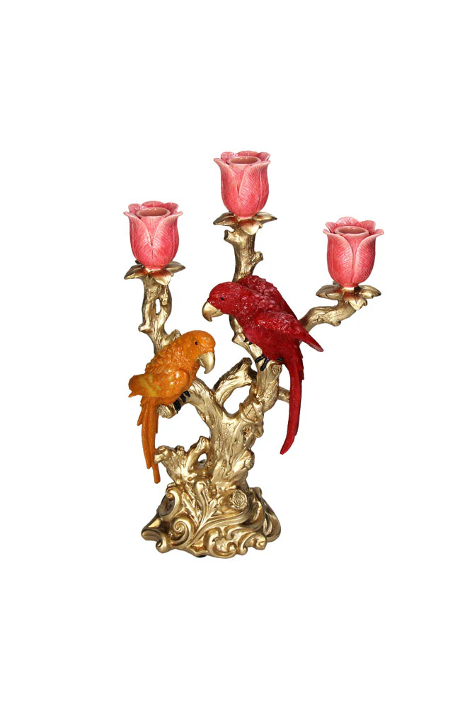 Red Lovebirds & Roses Candlestick Holder - Image 6