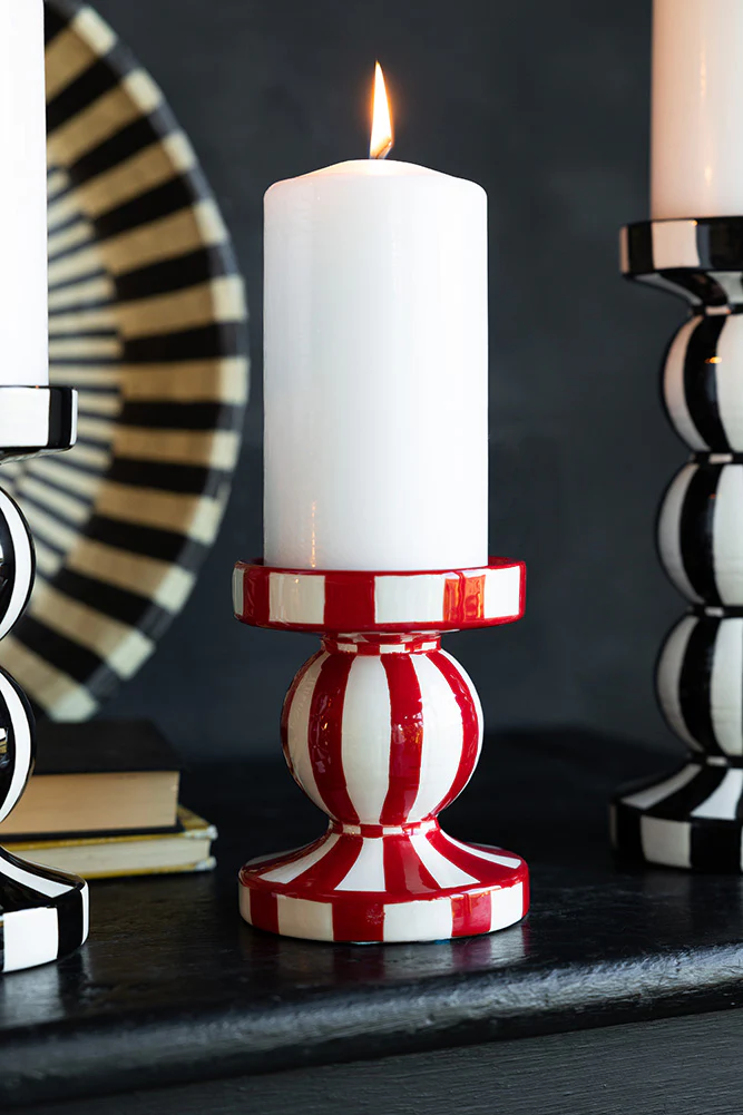 Red & White Stripe Pillar Candle Holder - Image 3