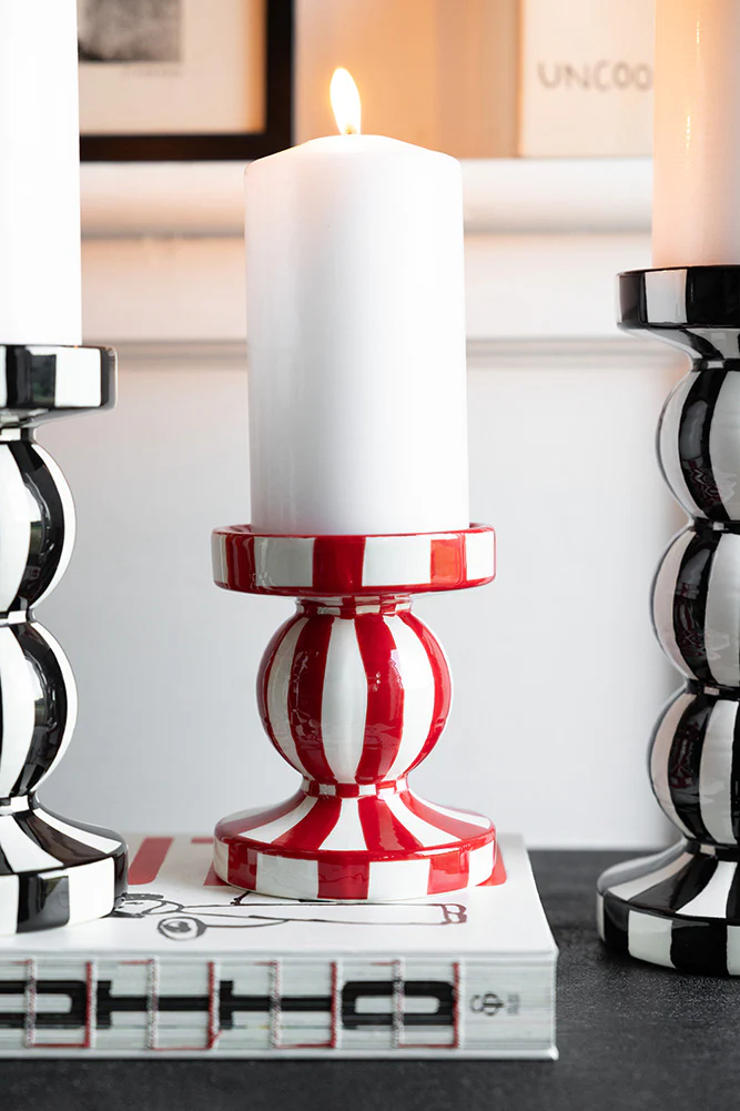 Red & White Stripe Pillar Candle Holder - Image 4