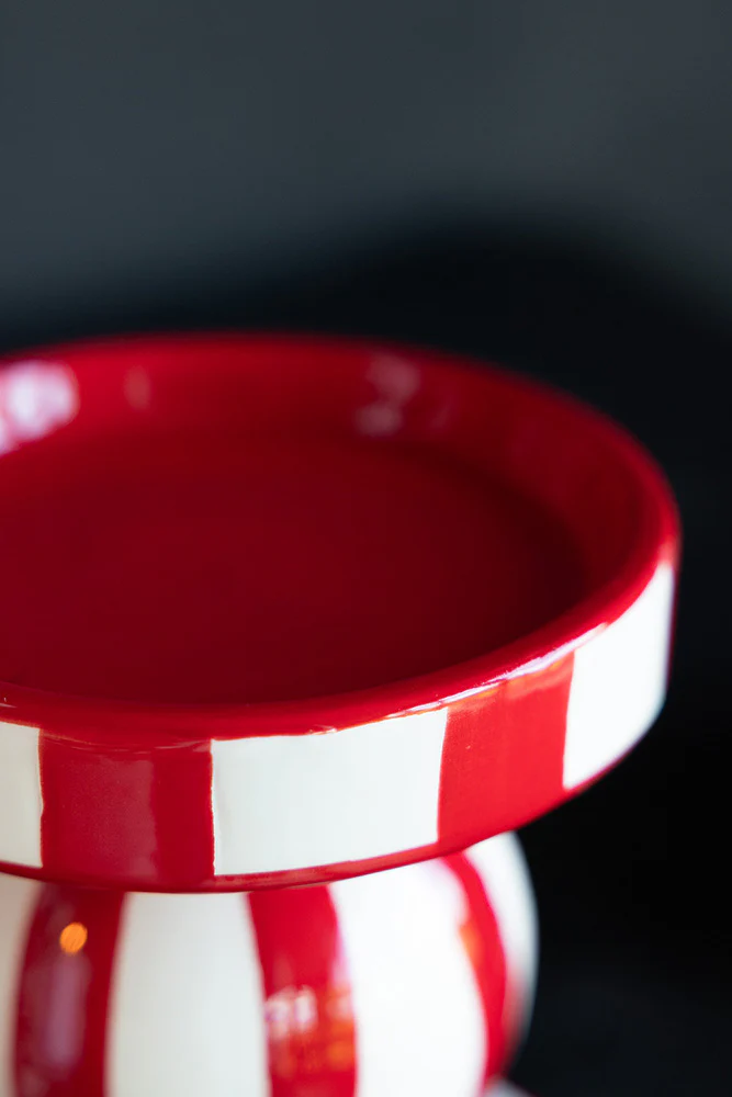 Red & White Stripe Pillar Candle Holder - Image 5