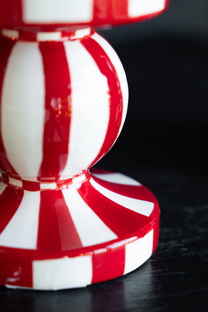 Red & White Stripe Pillar Candle Holder - Image 6