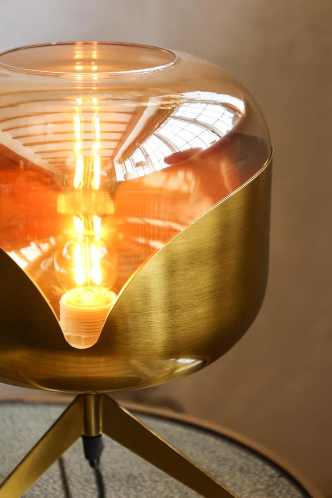 Retro Golden Glass Tripod Table Lamp - Image 4