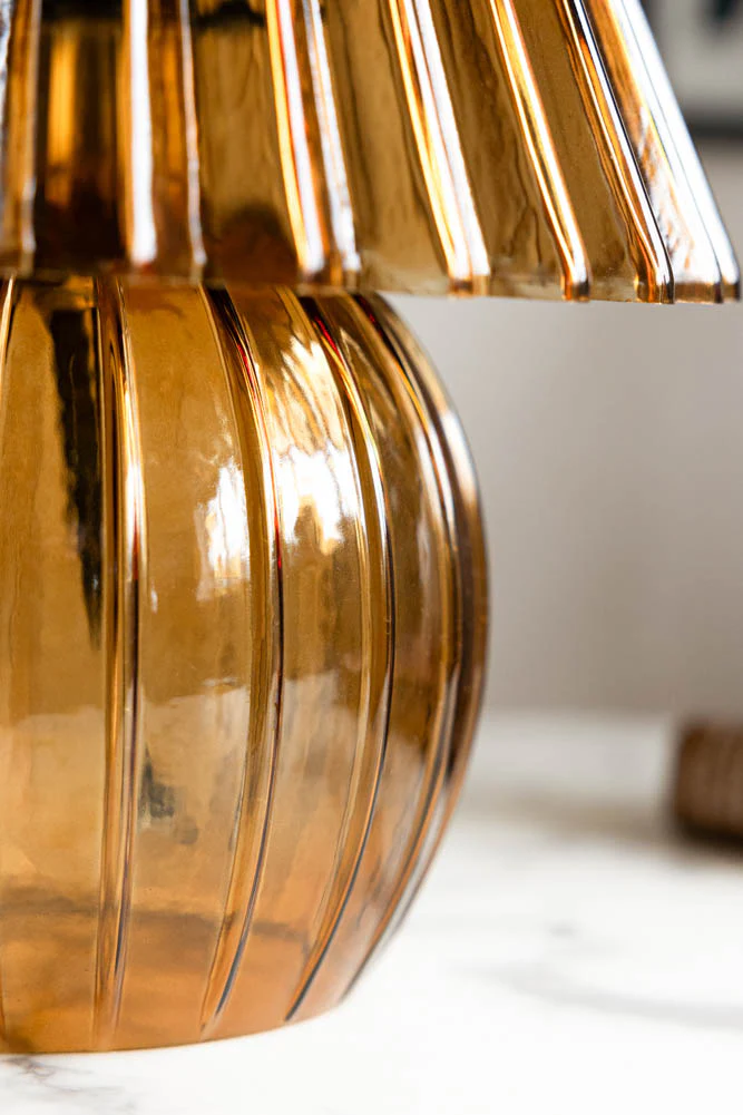 Ribbed Amber Glass Table Lamp - Image 3